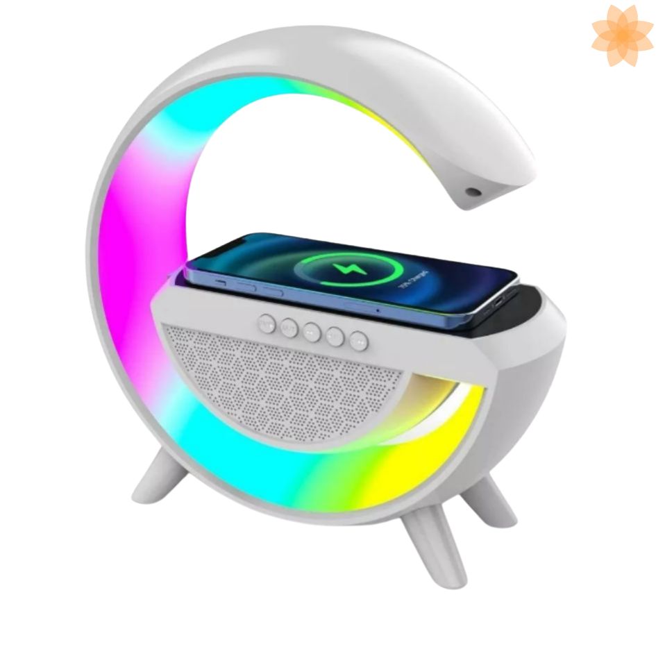 Bocina Bluetooth con Cargador Inalámbrico y Luces RGB