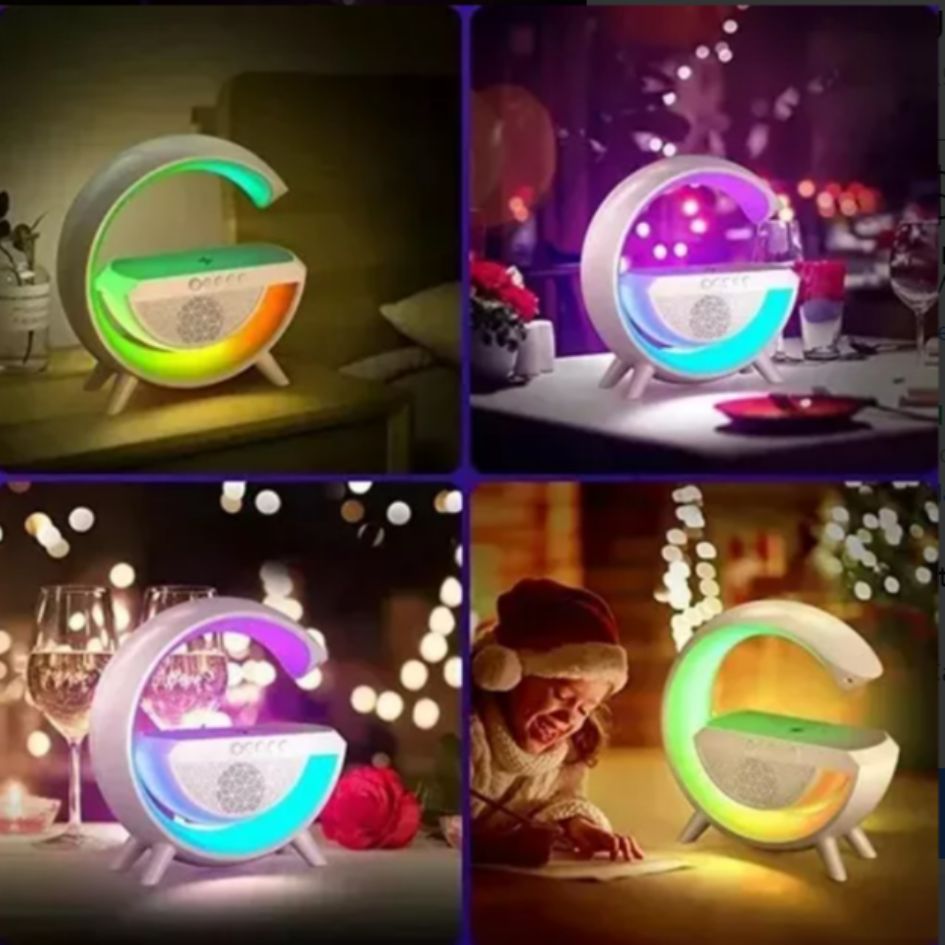 Bocina Bluetooth con Cargador Inalámbrico y Luces RGB