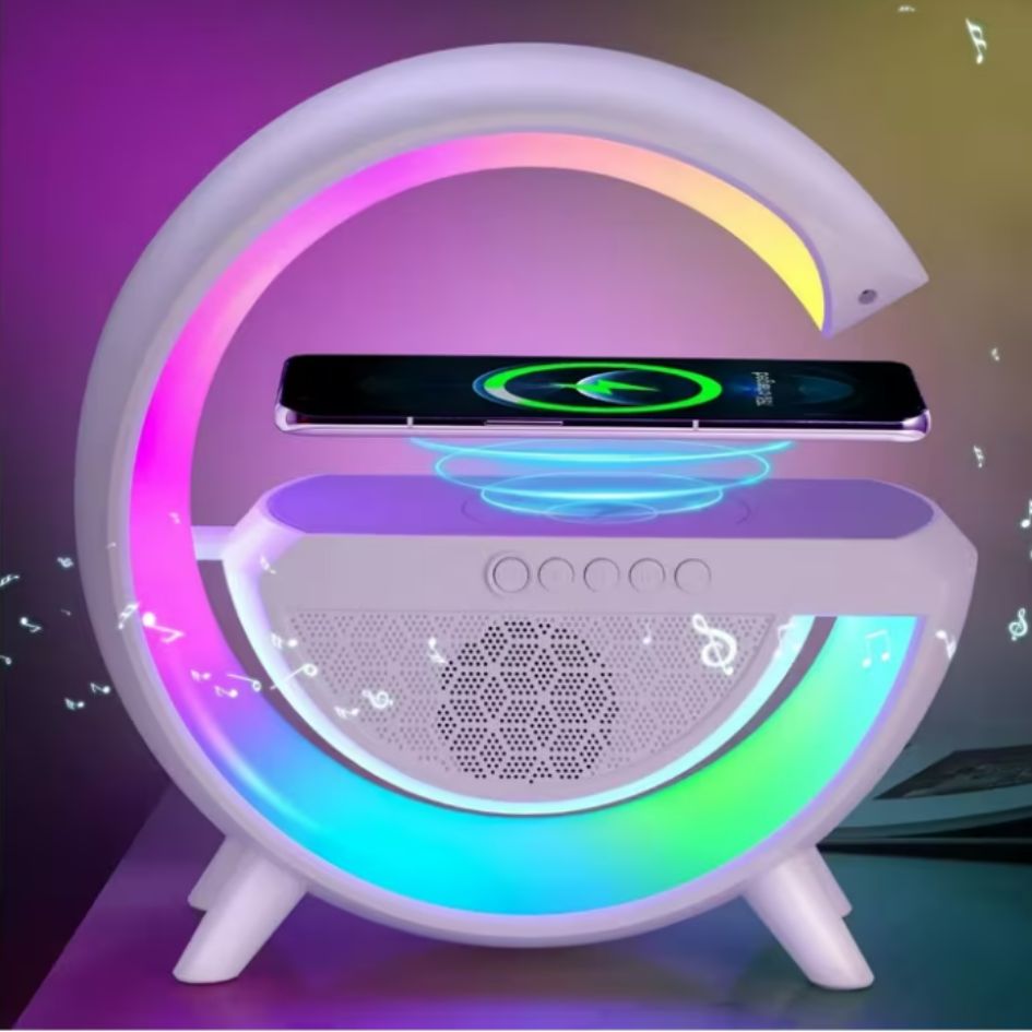 Bocina Bluetooth con Cargador Inalámbrico y Luces RGB